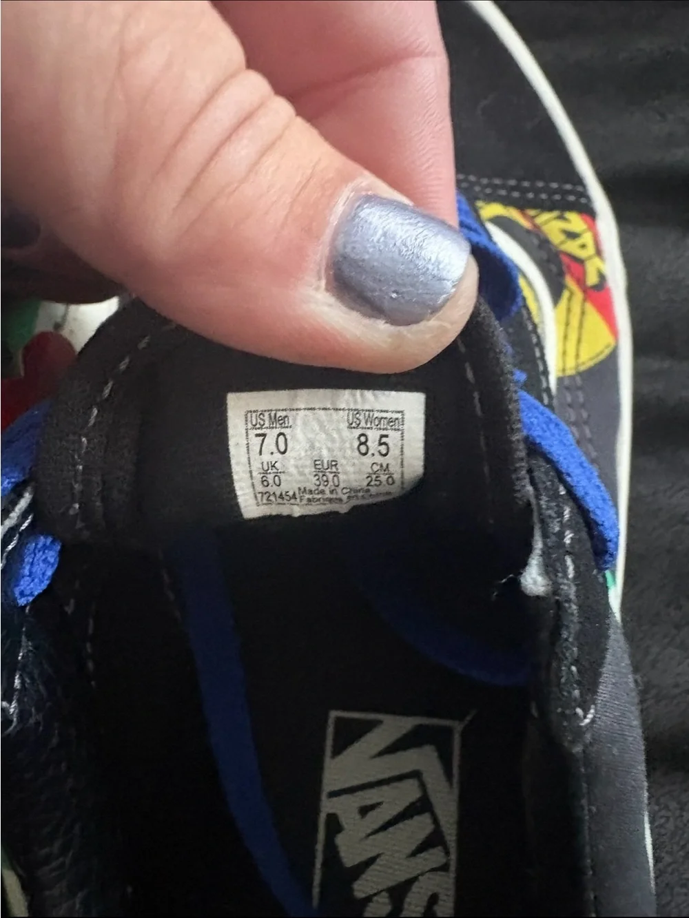 Vans Kids Black Skate Shoes with Blue Laces